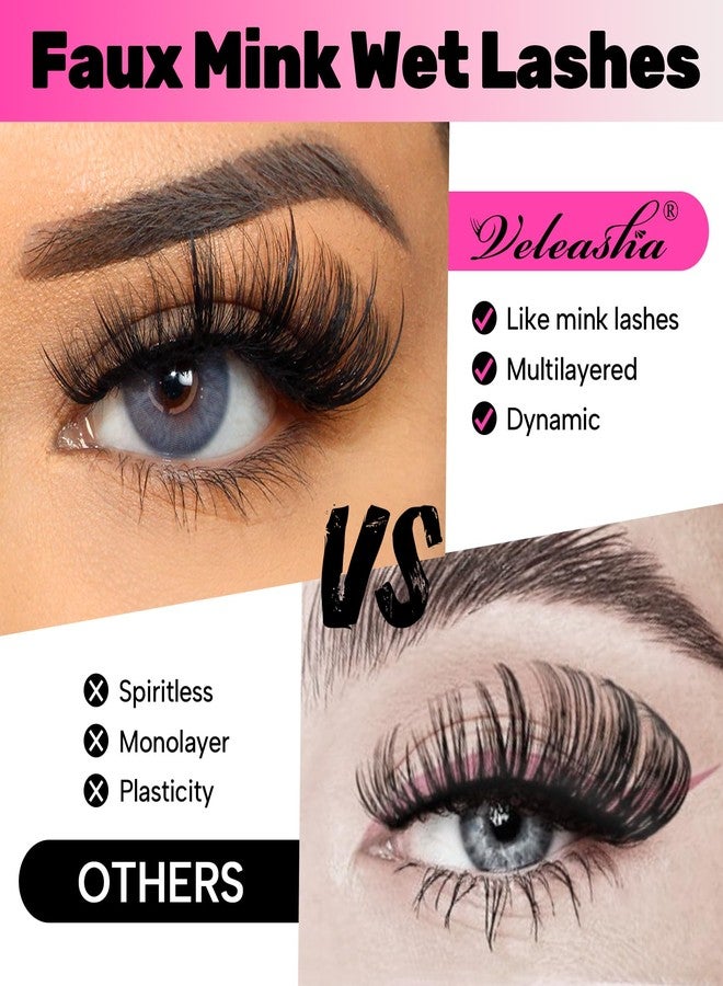 Veleasha Mink Lashes Spiky Cat Eye Lashes Dramatic Eyelashes Fluffy 7 Pairs Manga Lashes 16-26mm Wet Long False Eyelashes 3D Lashes Look Like Eyelash Extensions (D Curl - Pretty) - Image 4
